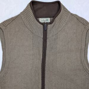 LL‎ Bean Merino Lambs Wool Mens Sweater Vest Medium Brown Outdoor Hiking